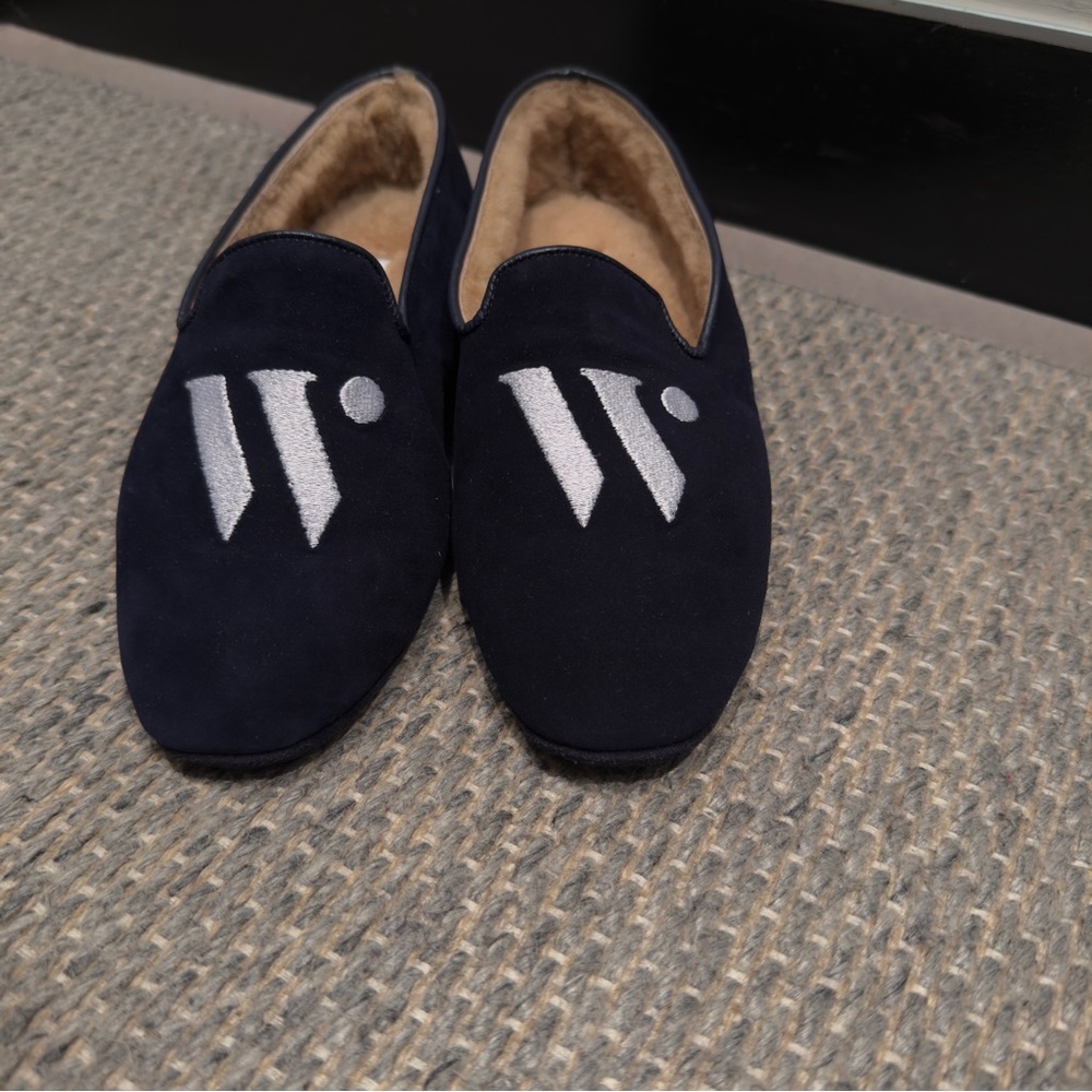 Sarah Flint x Wunderkind “W” Navy Blue Suede Slipper Flats Size 36 Women’s - Picture 2 of 7